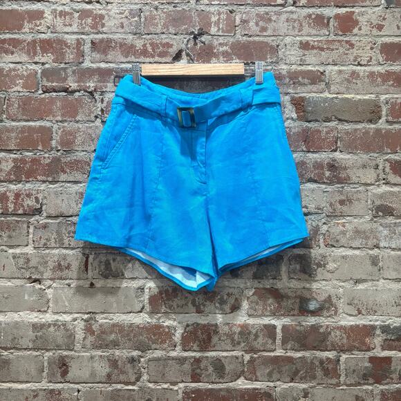 VERONICA BEARD Makayla Belted Linen Shorts Turquoise Blue Size 6 - Picture 5 of 10